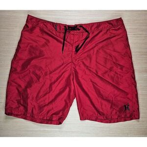 Hurley Mens Board Shorts Size 40 Red‎ Solid 8" Inseam Logo Back Pocket